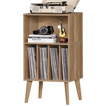 Record Player Stand, Oak Turntable Stand Holds up to 160 Albums