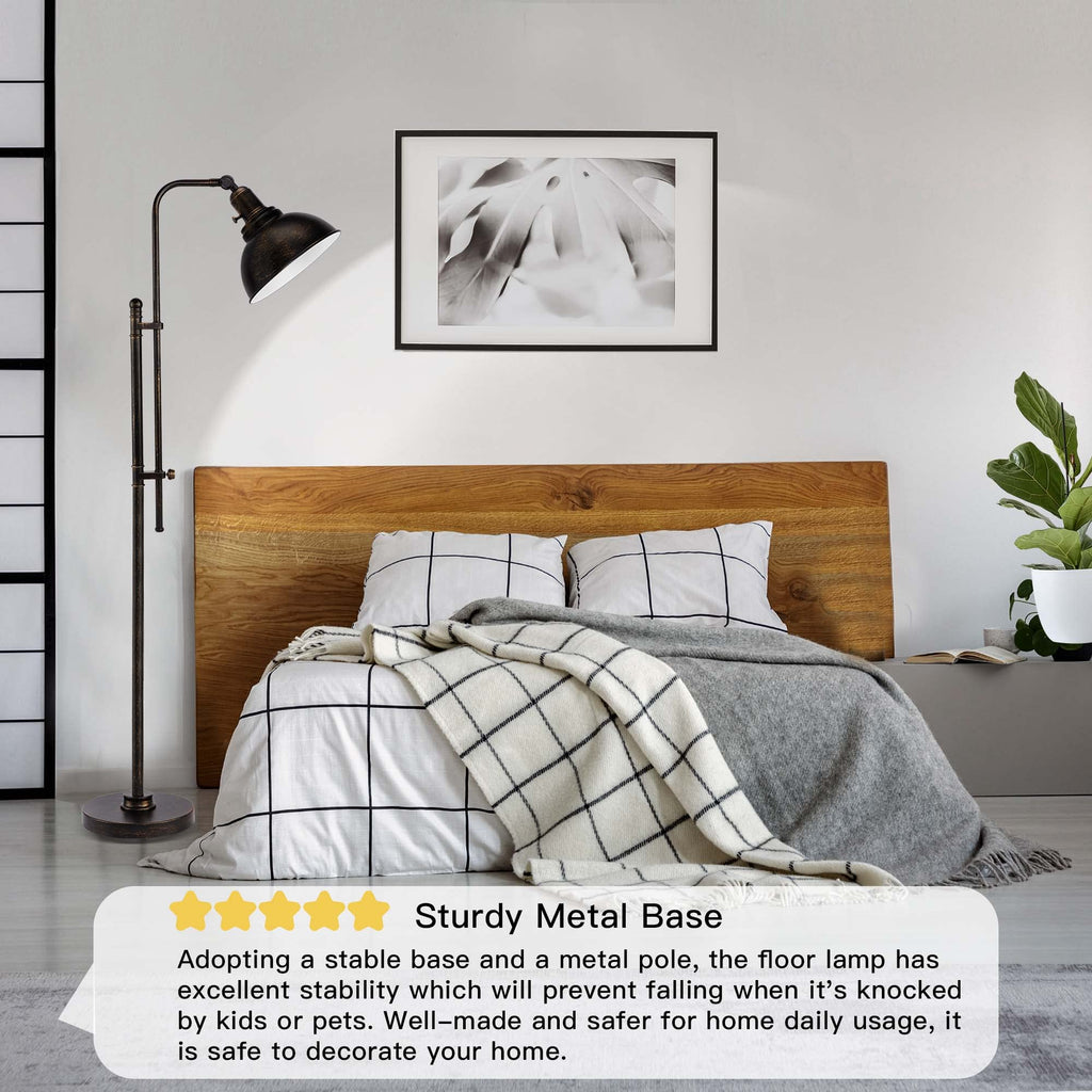 Industrial Floor Lamp Adjustable, Rustic Farmhouse Reading Lamp in Aged Black Finish, Modern Standing Lamp