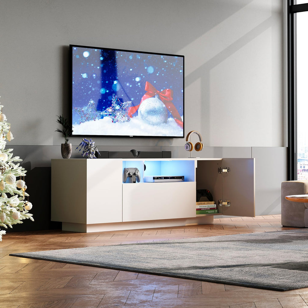 TV Stand with LED Lights & Large Storage Cabinet, Modern Entertainment Center for 32/43/50/55 Inch TVs, Sturdy Media