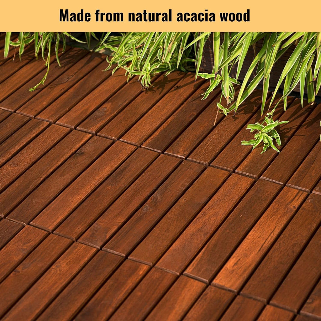 10 Pcs Acacia Wood Interlocking Deck Tiles, 12" X 12" Patio Deck Tiles, Outdoor Patio Flooring for Balcony, Garden