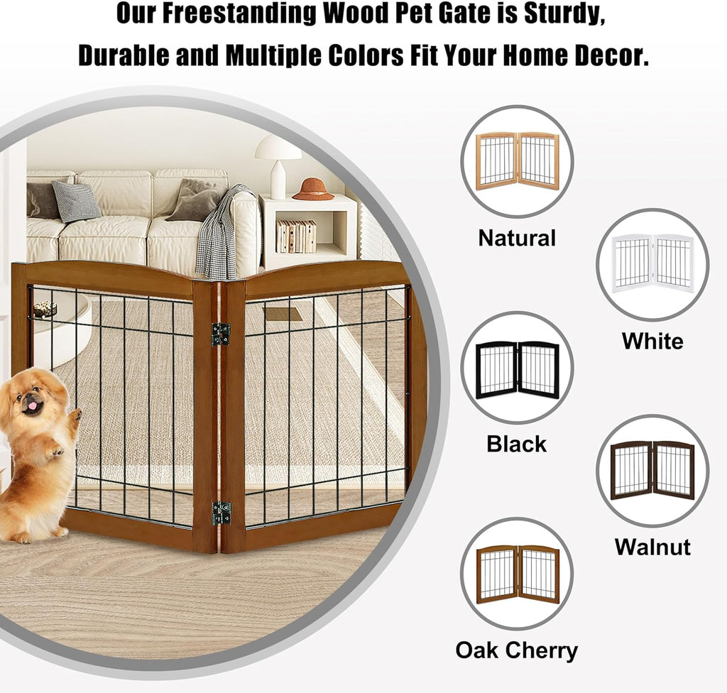 2-Panel Freestanding Foldable Wood Dog Gate - Solid Wood & Steel Wire, Chew-Resistant Pet Barrier for Indoor Use