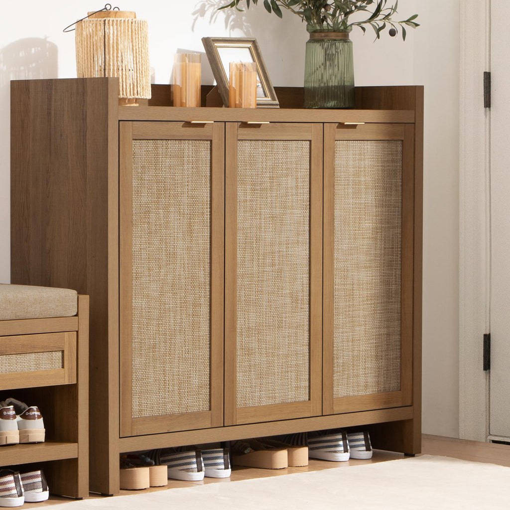 Shoe Storage Cabinet, 30 Pairs Rattan Shoe Cabinet