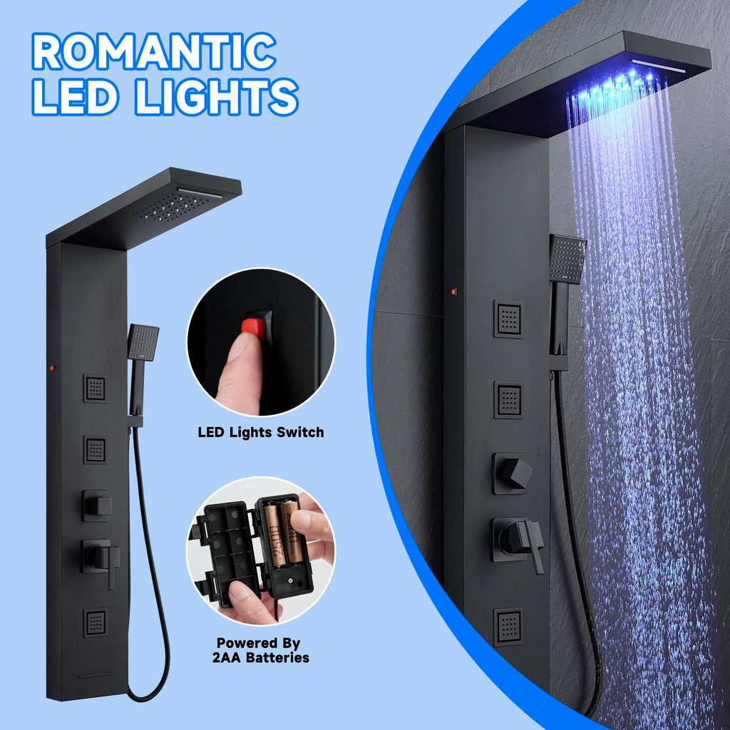 5-in-1 LED Shower Panel Tower System Stainless Steel Matte Black
