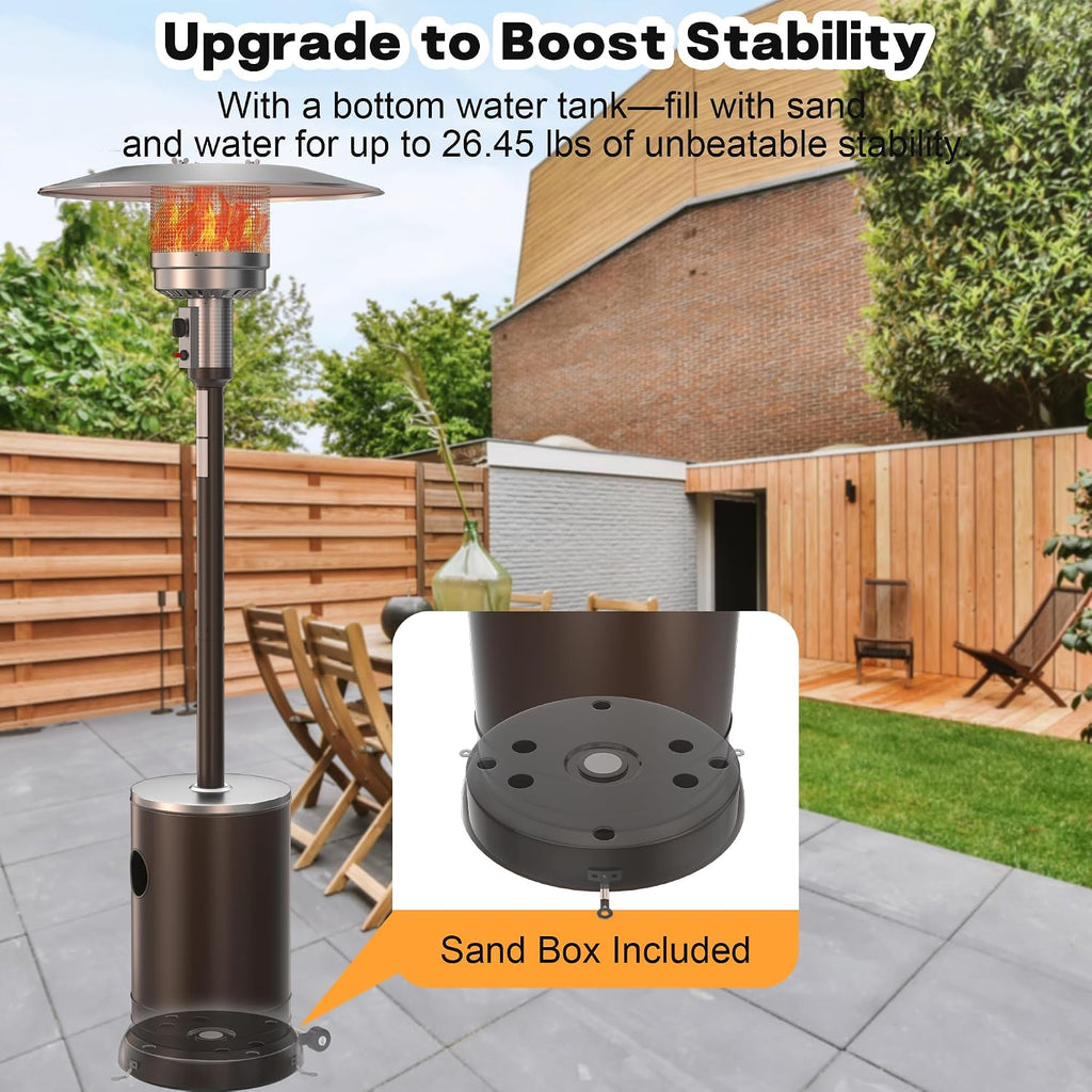 50,000 BTU Patio Heater - Propane Patio Heater with Sand Box, Double-Layer Stainless Steel Burner, Round Table Design