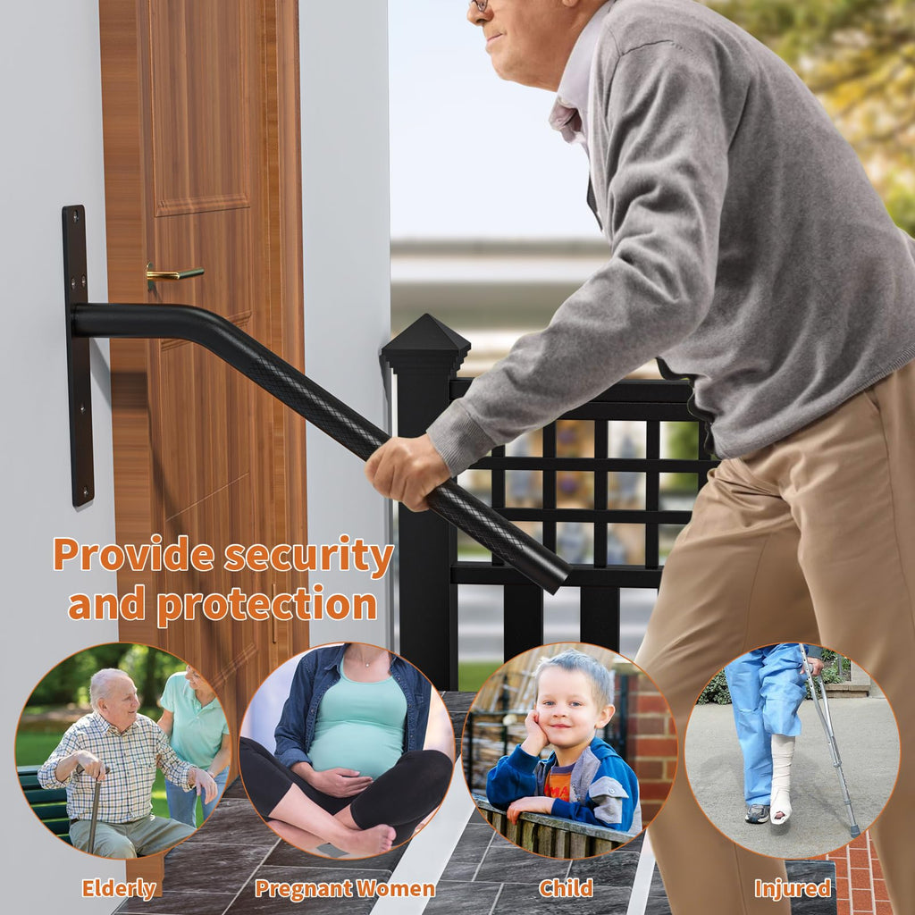 16 Inch Stair Handrails for 1-3 Steps, Black Safety Rails