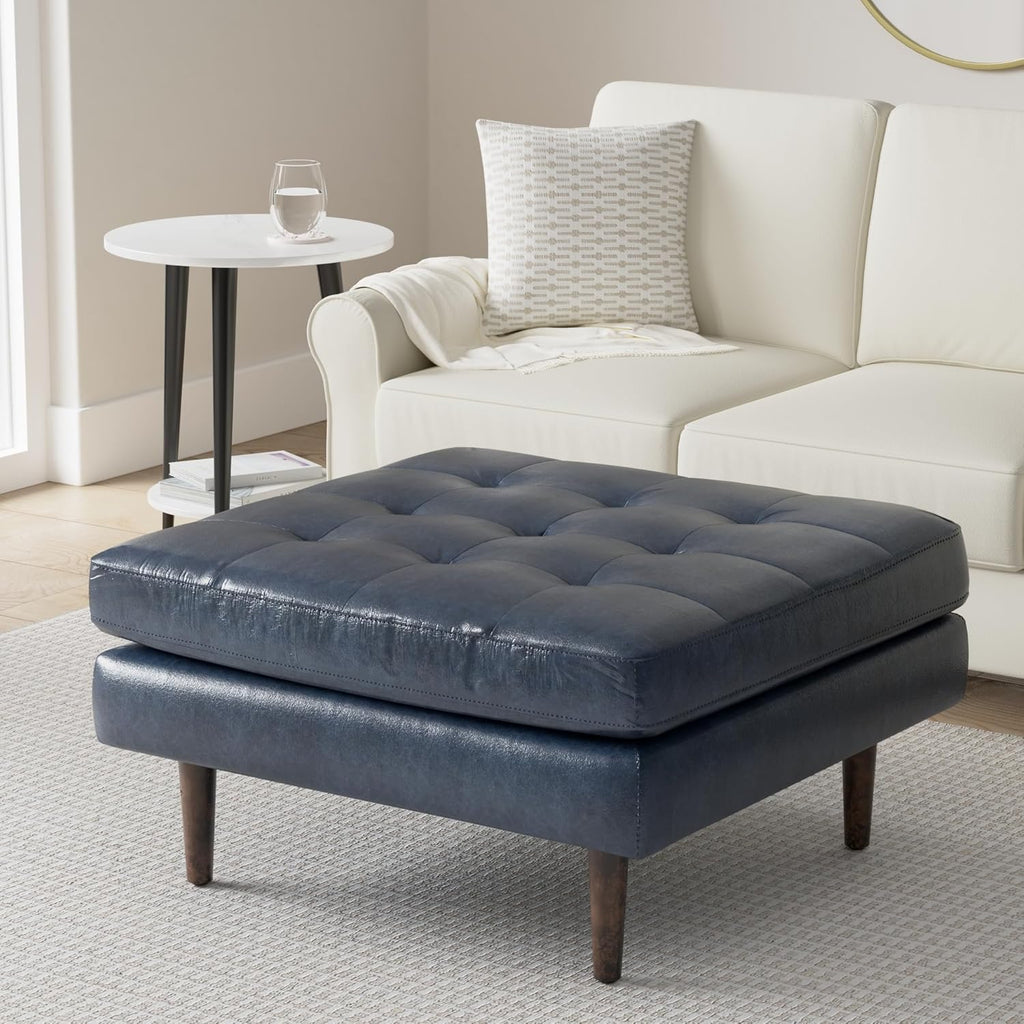 Napa Ottoman in Full-Grain Semi-Aniline Italian Tanned Leather in Midnight Blue