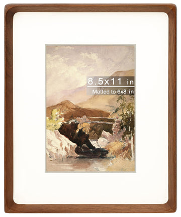 8.5x11 Certificate Picture Frame with Mat for 6x8, Natural Walnut Wood Handcrafted Rounded Corner with Real Glass