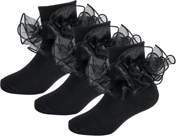 Double Lace Turn Cuff Frilly Church Dress Socks