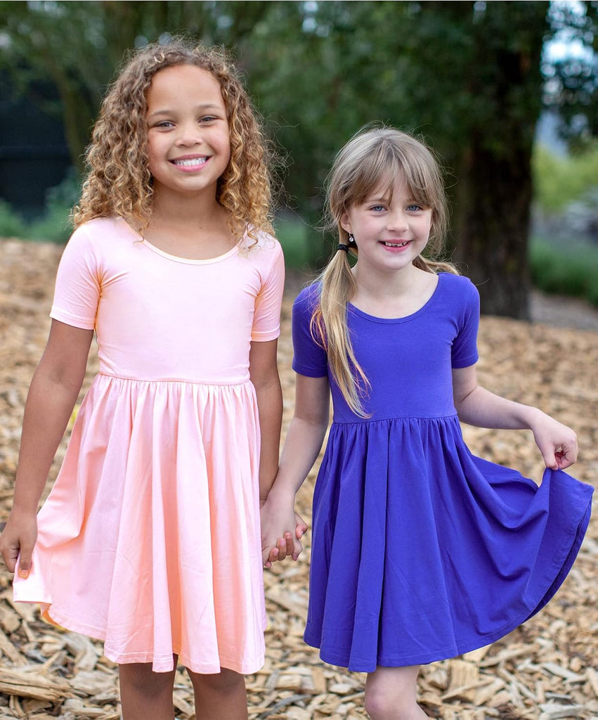 Girls Cotton Short Sleeve Twirl Skater Dress