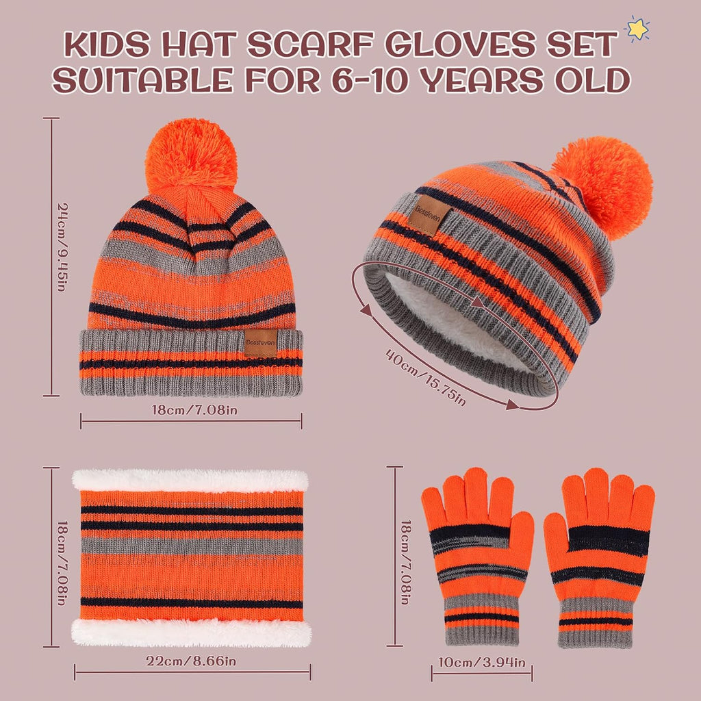 Kids Winter Hat Gloves Scarf Set: Girls Boys Beanie Fleece Lined