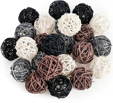 Brown Decorative Balls for Bowl Centerpiece, 2 Inch Rattan - Set of 24