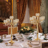 4 Packs 5 Arms Crystal Candelabra, Gold Floor Candle Holder Set with Chandelier Crystal Beaded Anniversary Dinner