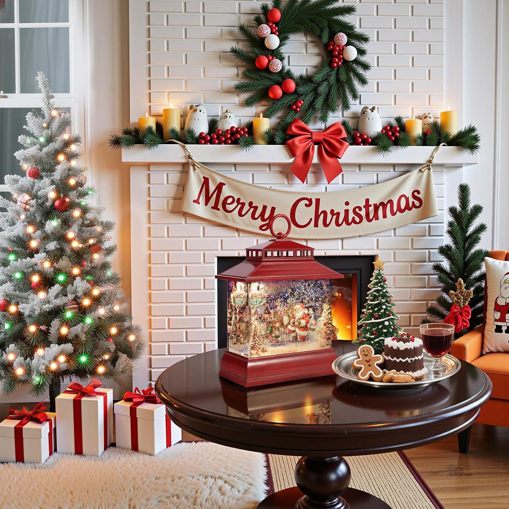 Christmas Snow Globe Lantern Water Glittering Lantern with 8 Songs & 6H Timer Romote Control Christmas Snow Globes