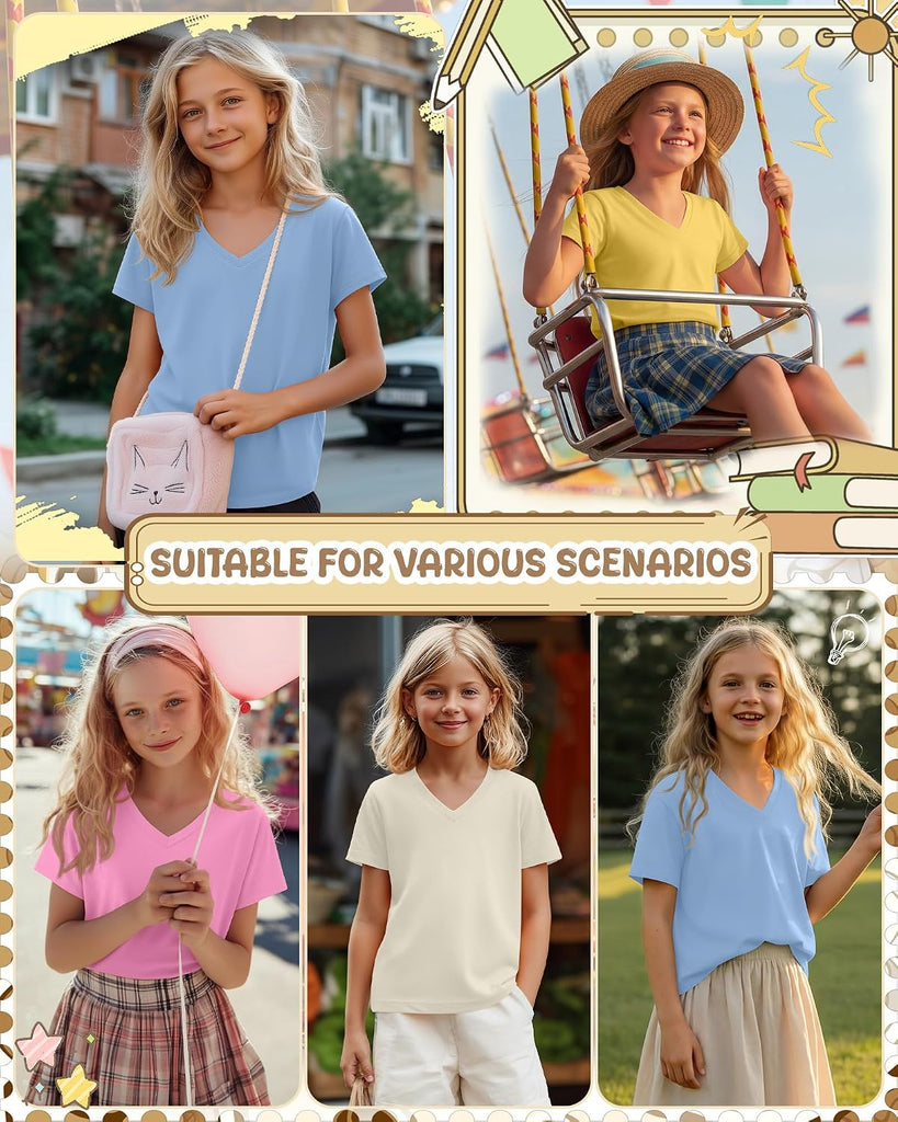 4 Pack Girls V Neck T Shirts Kids Tops