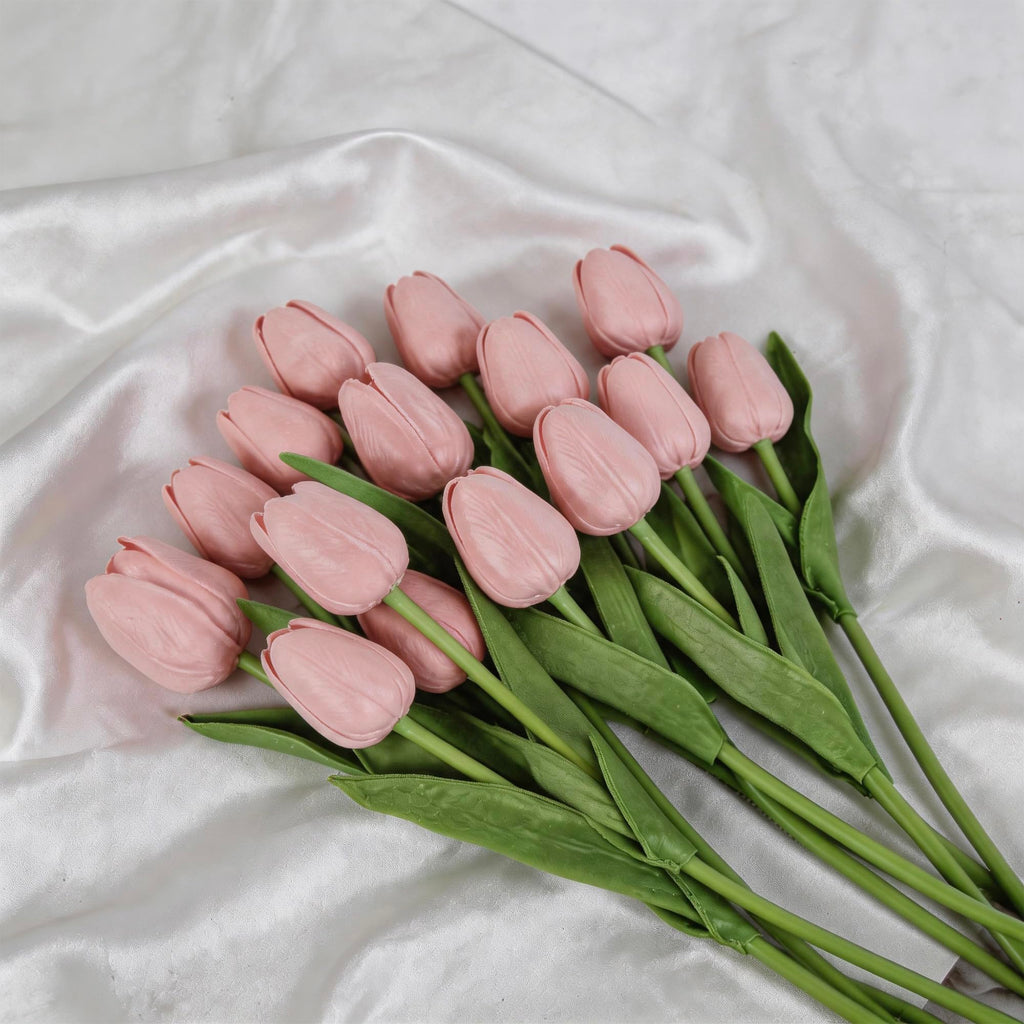 Artificial Tulip Flower Arrangement in Ceramic Vase with Rustic Heart Charm, 15 PCS PU Real Touch Faux Floral Table