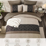 Dinjoy Boho Queen Comforter Set Light Brown,7 Piece Bed in a Bag Queen Warm Striped Bedding Sets with Plaid Fall