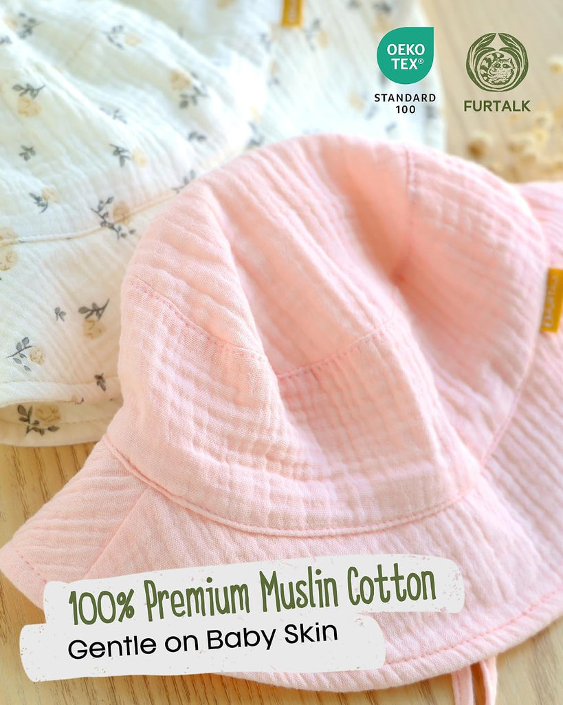 Baby Sun Hat Muslin Cotton Toddler Bucket Hat for Girls Boys Wide Brim UPF 50+ Summer Beach Hats