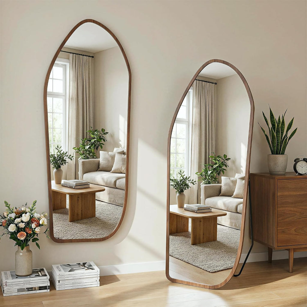 Full Length Mirror, Oversized Floor Mirror with Solid Wood Frame, Large Standing Mirror Living Room, Wood Art Style