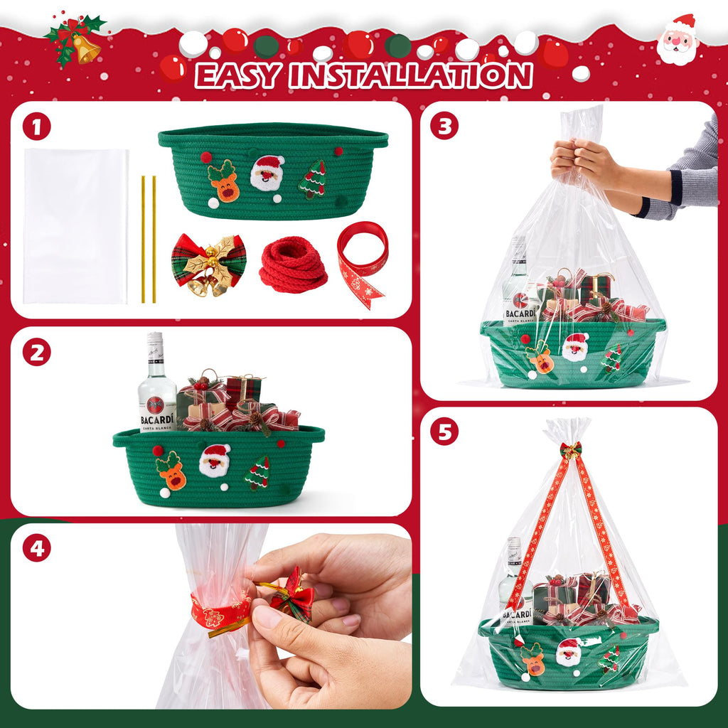 Christmas Gift Baskets Empty, Woven Rope Christmas Baskets for Gifts, 2 Pcs