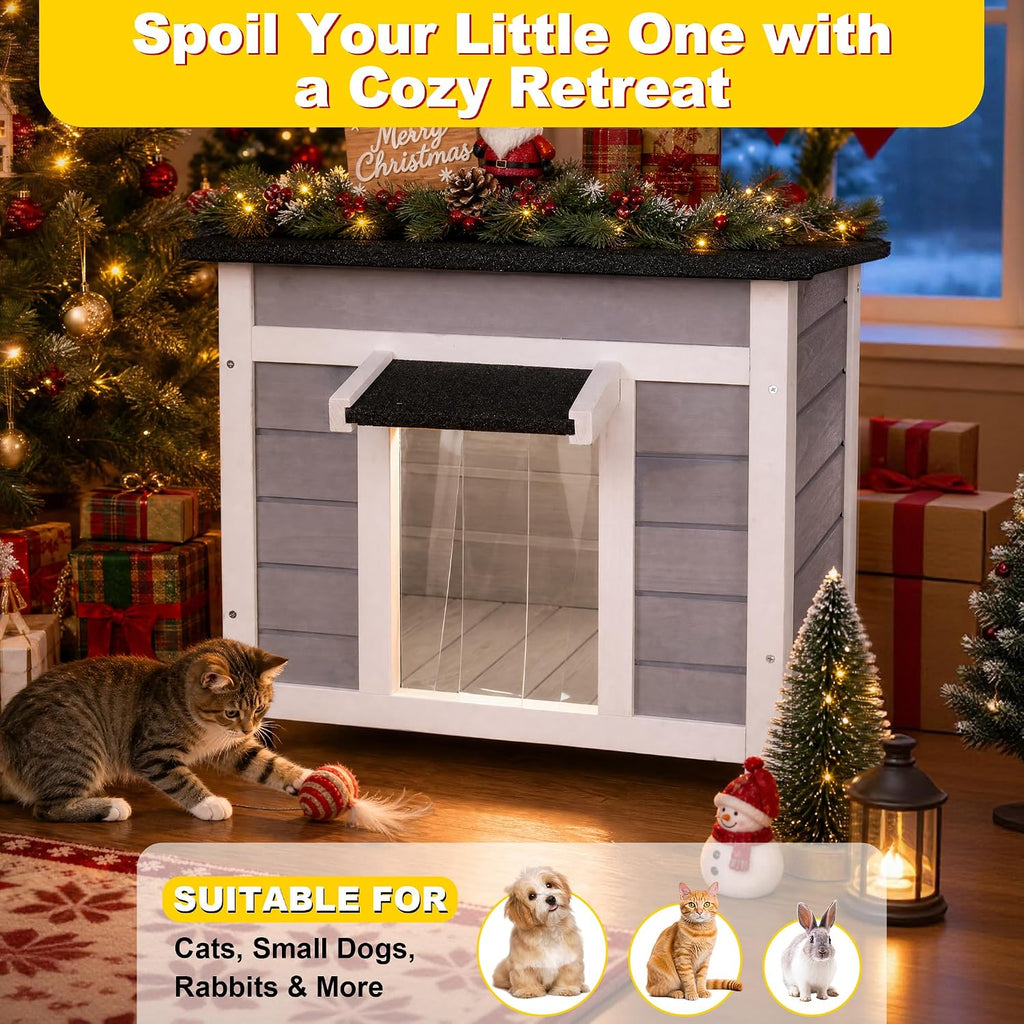 Insulated Outdoor Cat House, Weatherproof Feral Cat Shelter, Gray