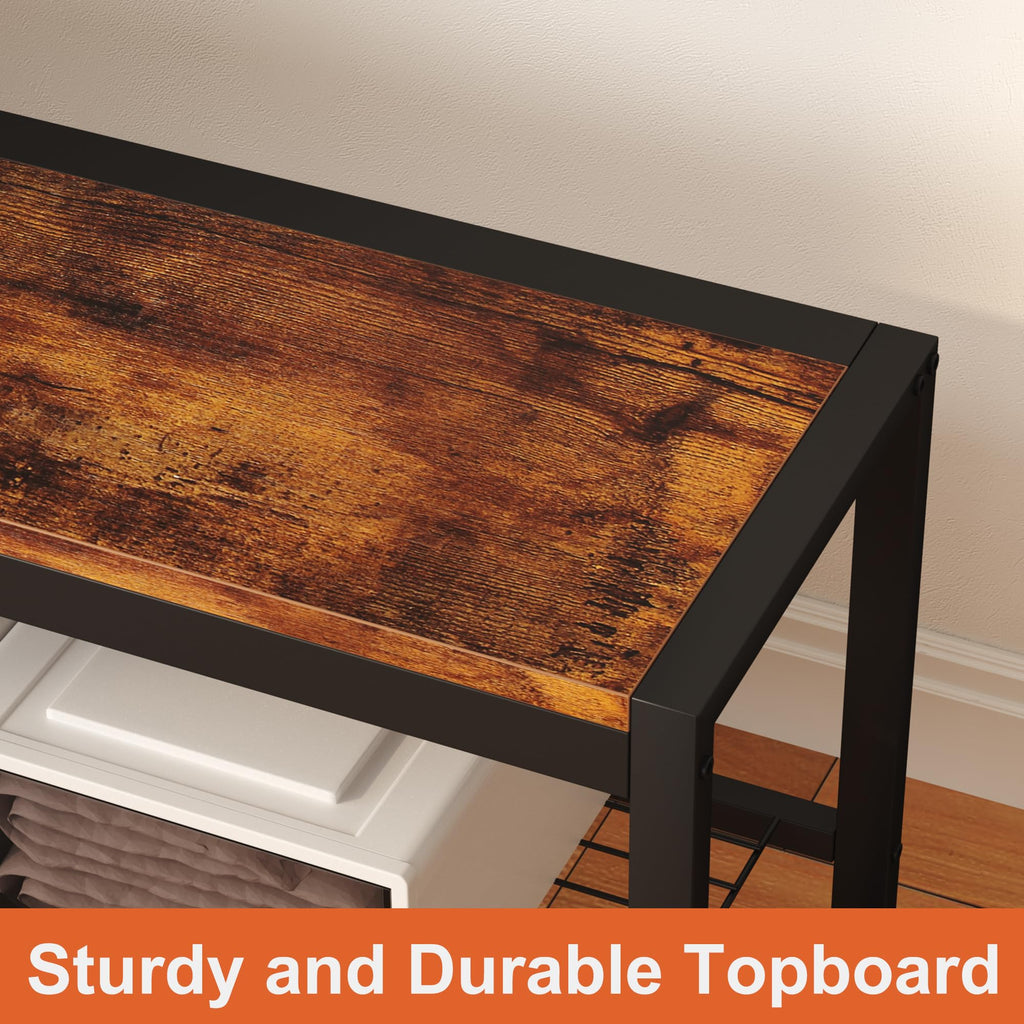 Shoe Bench, Modern Industrial Shoe Storage Bench, Entryway Bench with Mesh Shelf and Sturdy Metal Frame, Metal Shoe