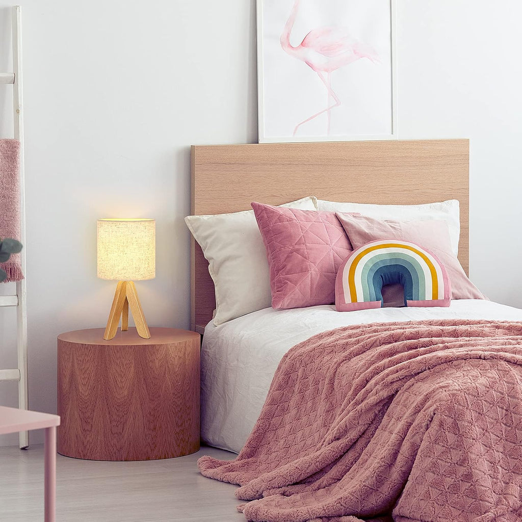 Small Table Lamp Cute Kids Desk Lamp Nightstand Bedside Lamp with Fabric Shade for Children Room Study Room Bedroom
