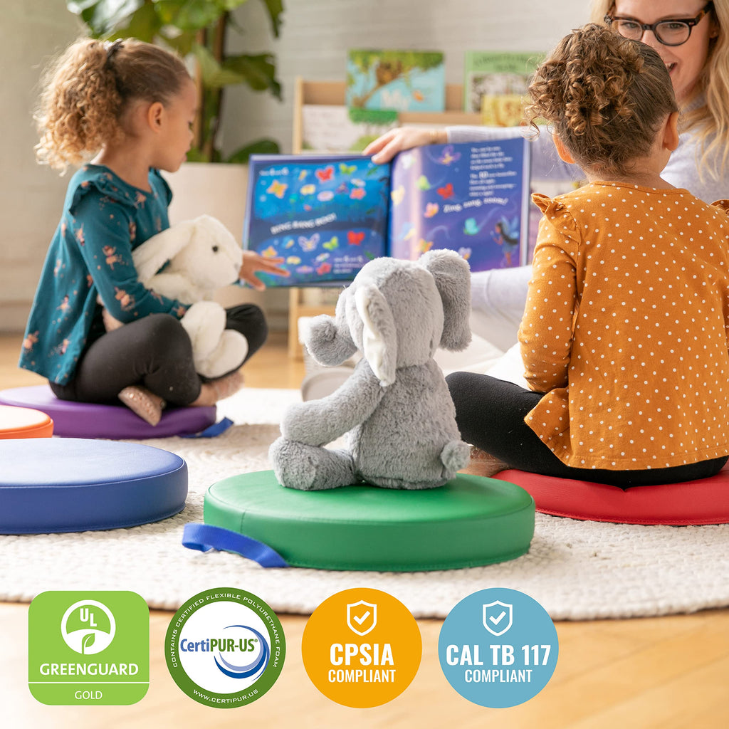 SoftZone Floor Cushions, Round, Flexible Seating, Assorted, 6-Piece