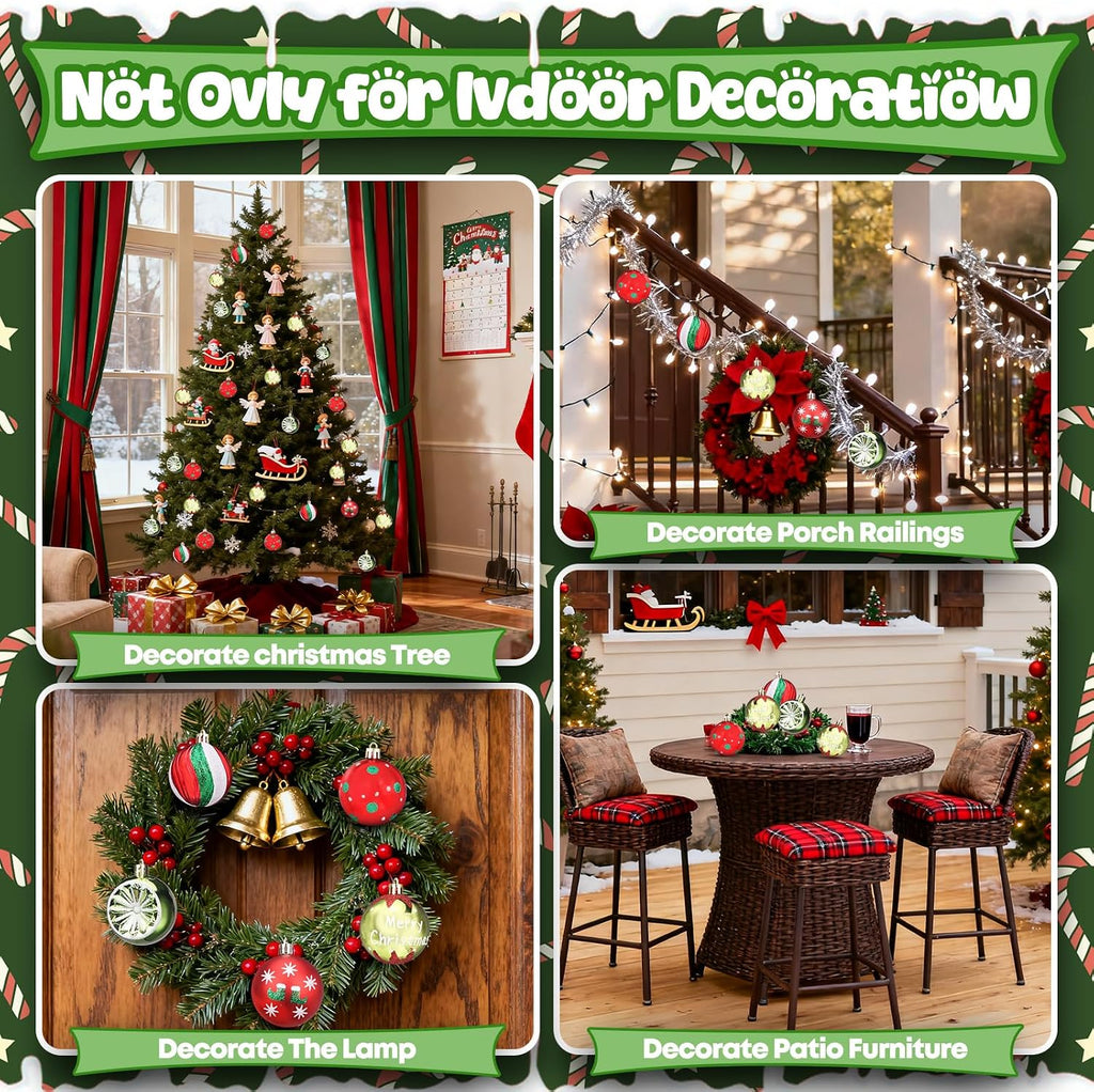 Christmas Ball Ornaments Set - 2.36" Red and Green Glittering Hanging Esferas De Navidad, Shatterproof - Set of 20