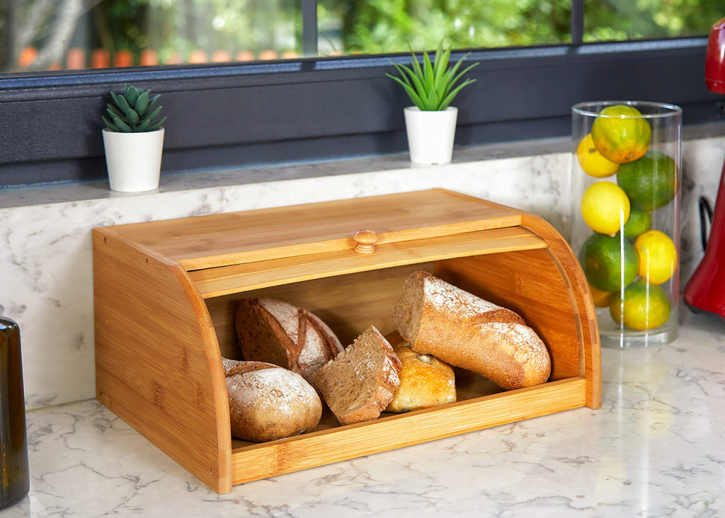 Bread Box - Natural Bamboo Roll Top Kitchen Food Storage