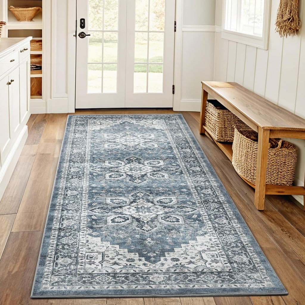 2x6 Washable Runner Rug, Low-Profile Kitchen Rugs with Non-Slip Backing & Durable Edge Binding, Vint