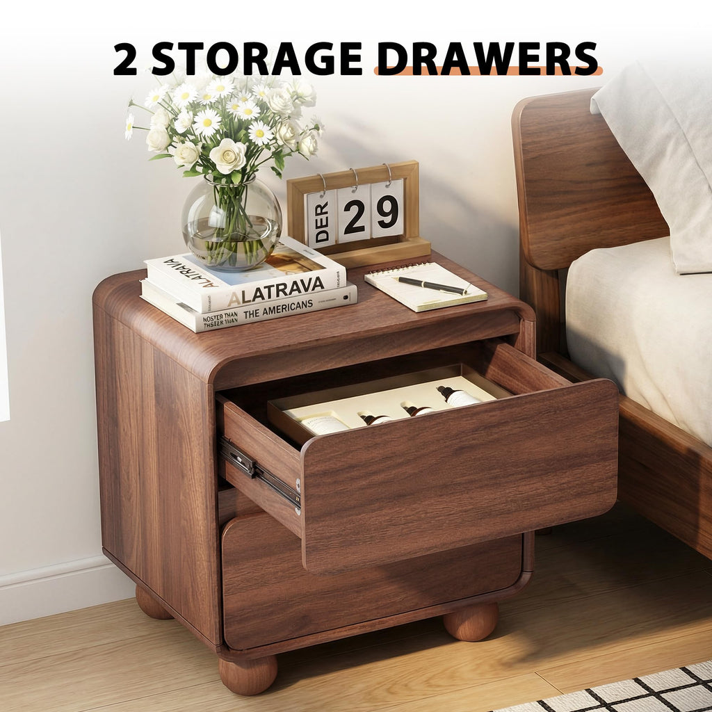 Set of 2 Modern 2 Drawer Dresser, 2 Drawer Nightstand Small Wooden Dresser Chest of Drawers, Handle Free & Curved