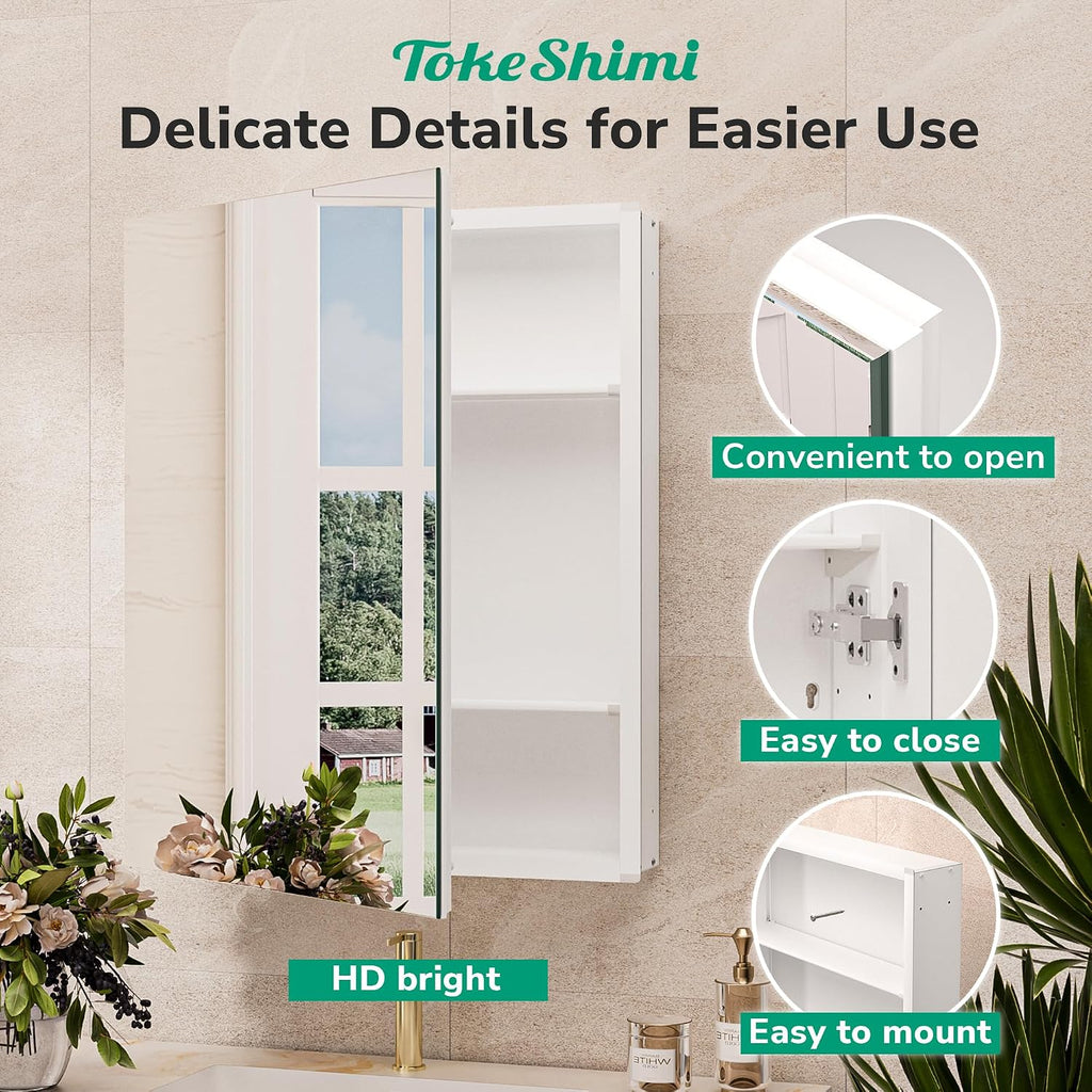 20x26 Medicine Cabinet Mirror with Storage Tempered, Aluminum Surface Mount or Recessed Medicine Cabinet White with