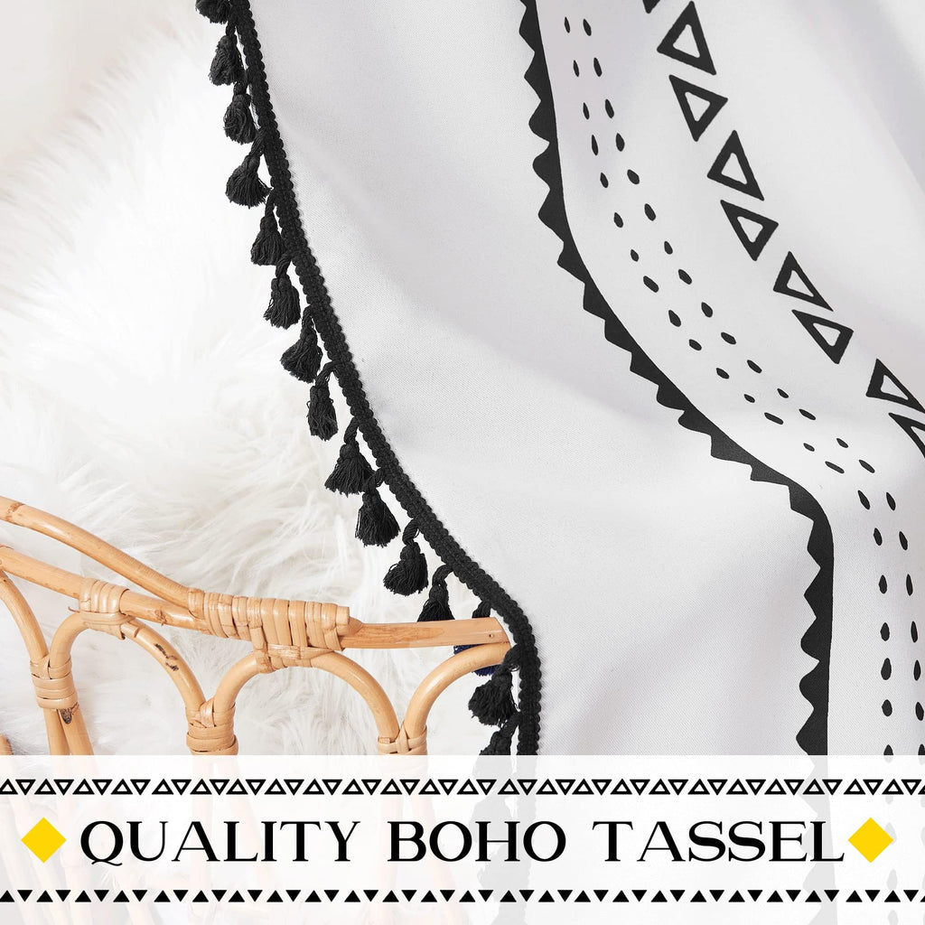 White Boho Fall Macrame Curtains 84 inch Long 2 Pieces, Grommet Decorative Thermal Curtains Yellow and Black Eclectic