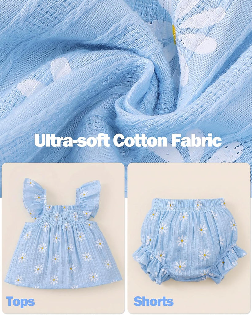 Newborn Baby Girl Summer Clothes Infant Girl Outfits Sleeveless Ruffle Top and Bloomers Shorts Set 0 3 6