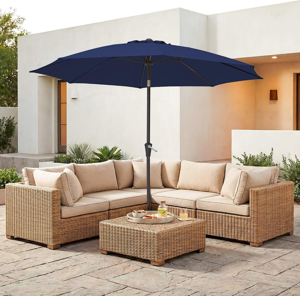 9FT Outdoor Patio Umbrella,Market Table Umbrella with 8 Fiberglass Ribs, Pool Umbrella with Tilt and Crank - Navy