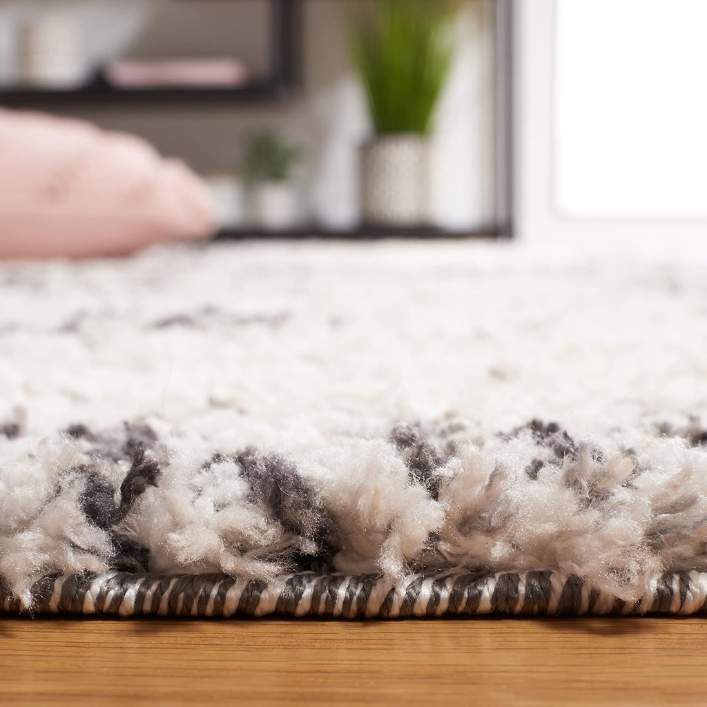 Jericho Shag Collection Area Rug - 6'7" Square, Ivory & Black, Moroccan Boho Design, Non-Shedding & Easy Care
