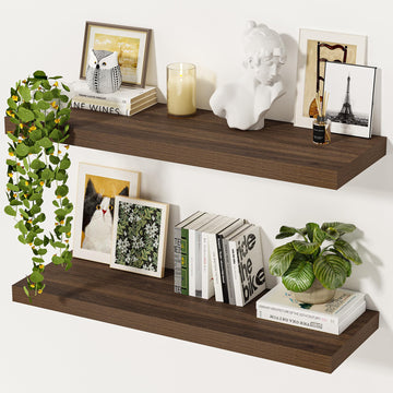 Deep Floating Shelves 36 X 12 Inches, Walnut, Set of 2