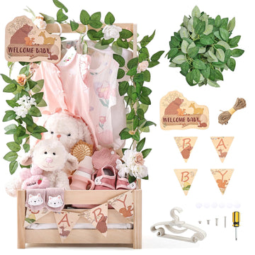 Wooden Baby Shower Crate Closet Forest Theme Baby Shower Basket Easy Assembly Wooden Crate for Baby Shower Gifts with