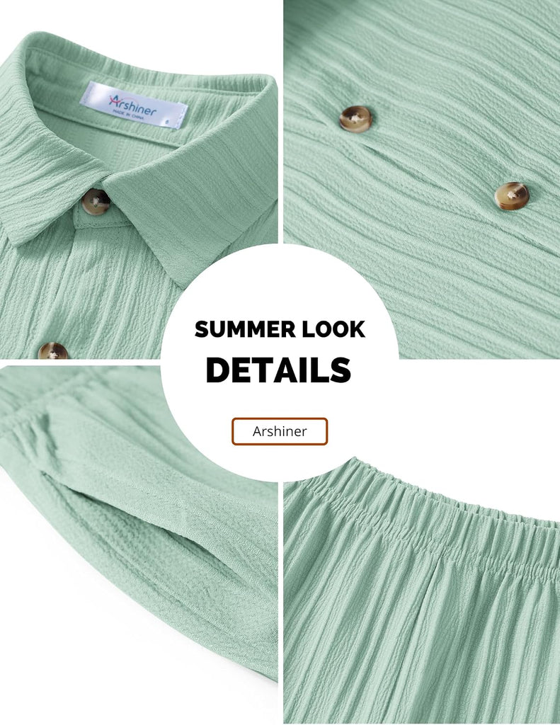 Boys Summer Textured Button Up Shirt & Shorts Set