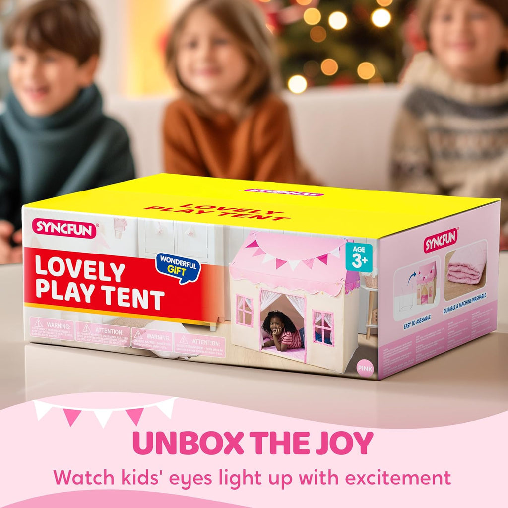 Play Tent for Kids,Indoor & Outdoor Tent with Blanket,LED Lights & Flags for Children,Spacious 51*35*52
