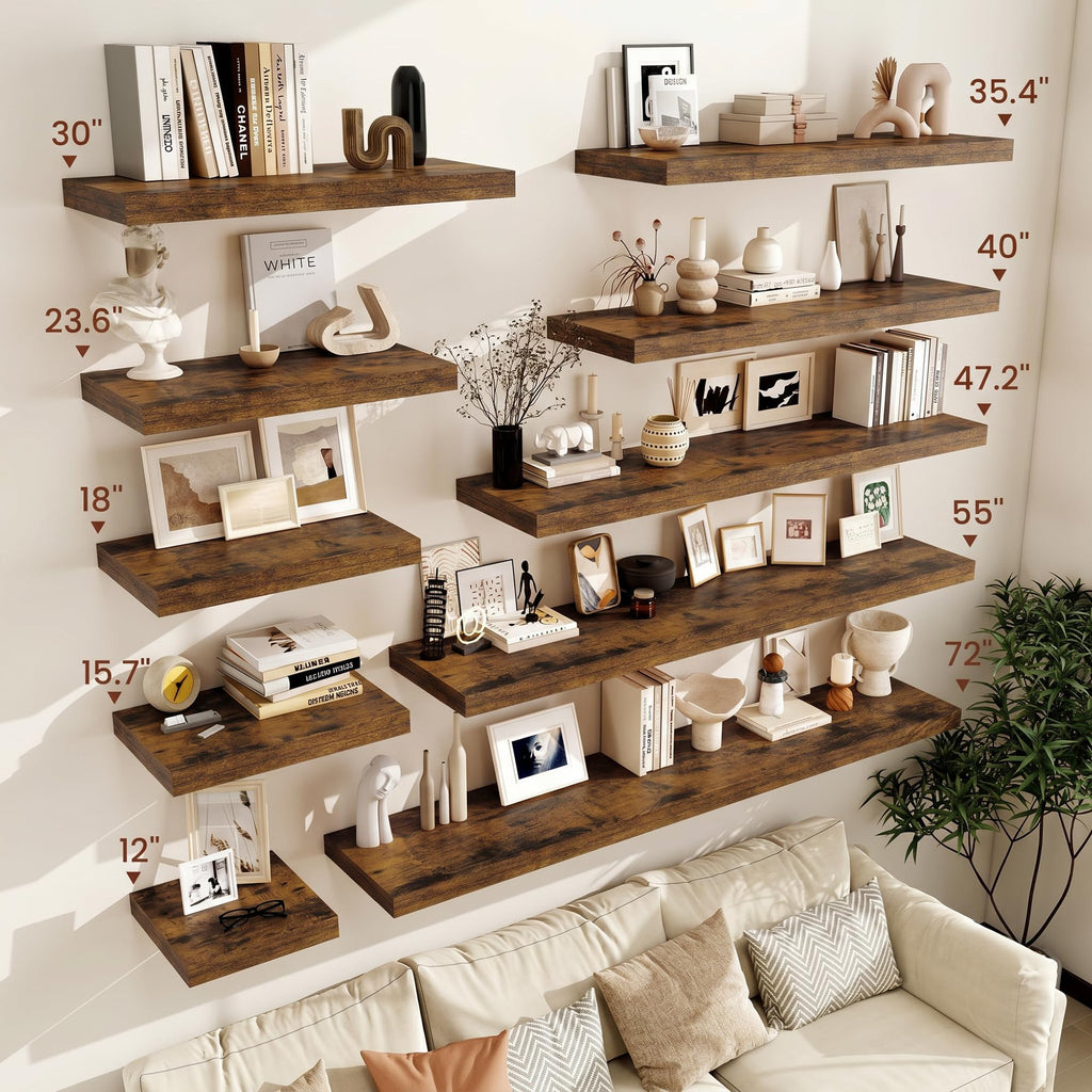 Square Floating Shelves 12x12" Set of 2, Rustic Brown