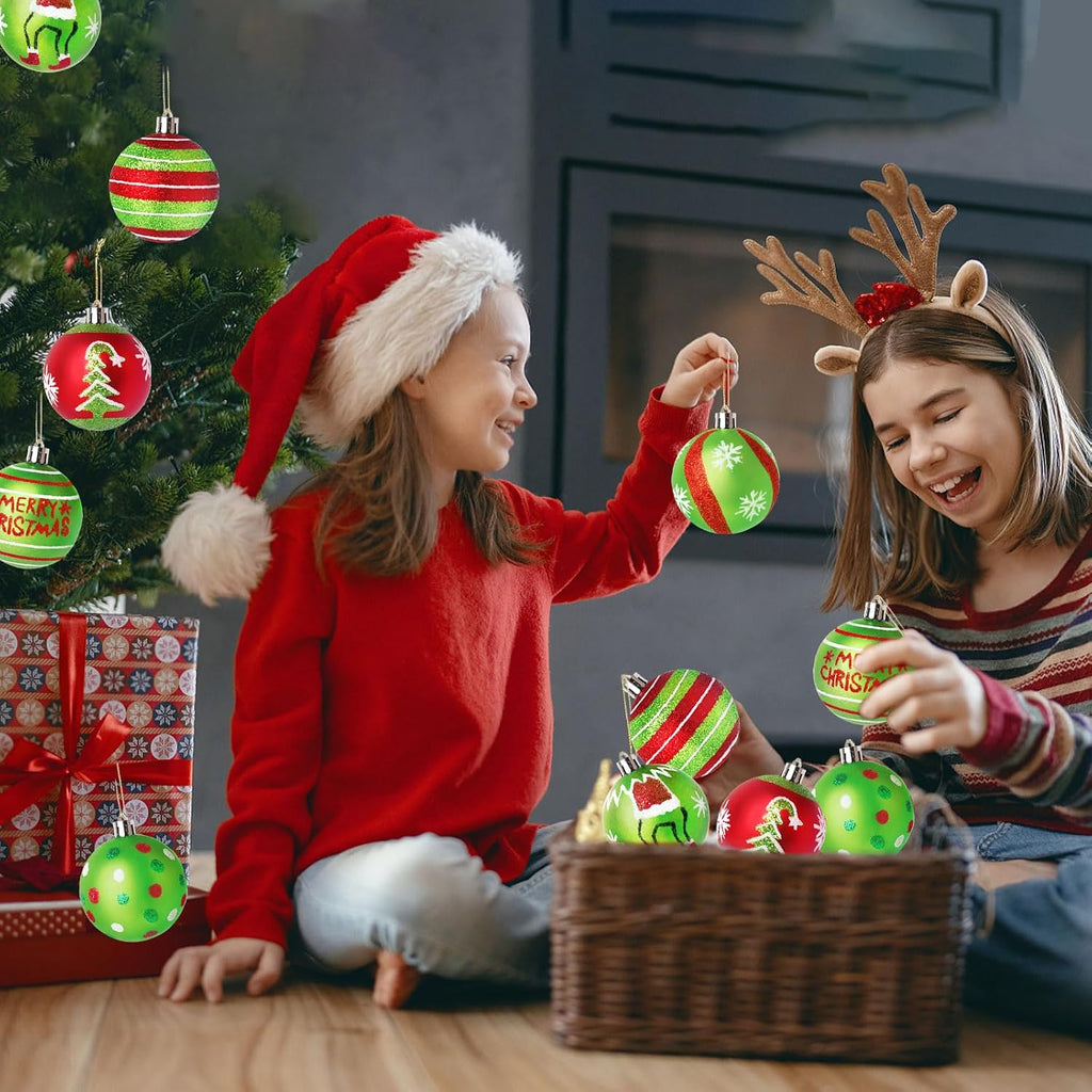 2.4 Inch Christmas Ornaments,Red and Green Christmas Ornament - Set of 12