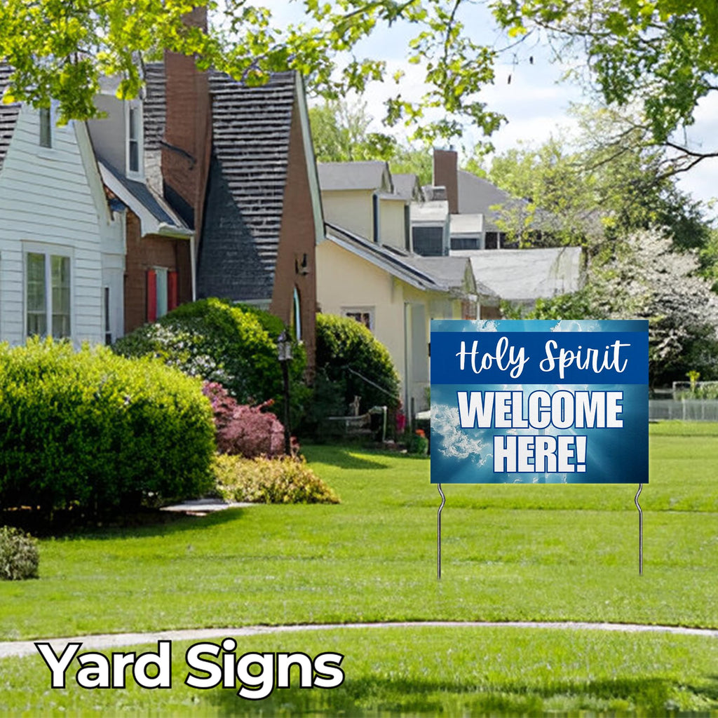 Holy Spirit Welcome Here! Yard Sign by DC | 24"x18" Double Sided Church Garden Sign with 13" Metal Stakes | Outdoor