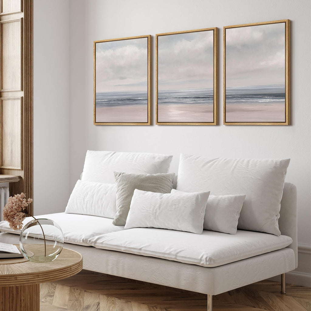 Framed Canvas Print Wall Art Set Soft Blush Pink Coastal Illustrations Modern Art Relax/Calm - 24"x36"x3 NATURAL