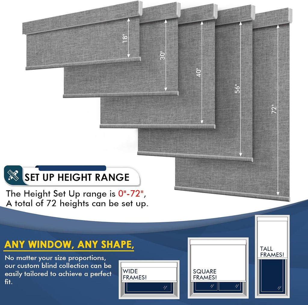 Motorized Blinds with Remote,100% Blackout Smart Roller Shades,Rechargeable Smart Blinds【Solar Panel Included】