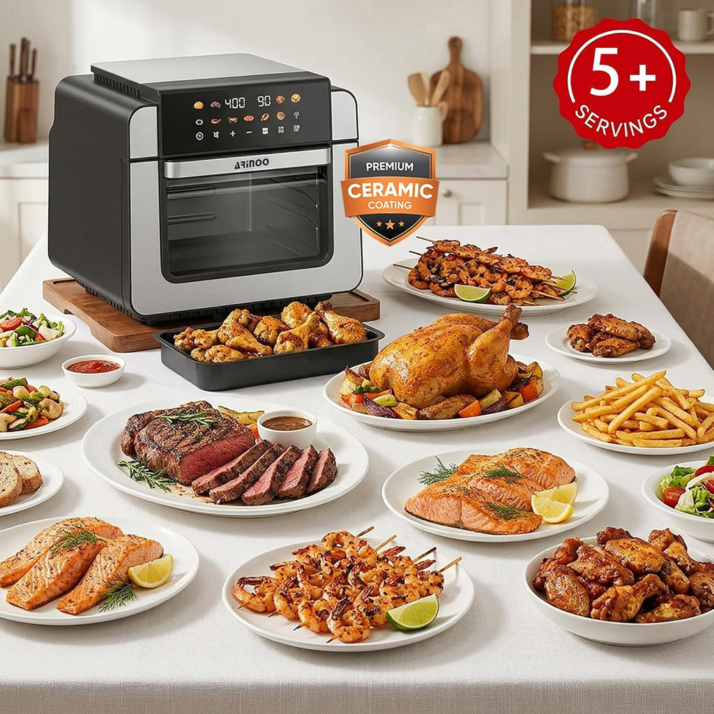 16 Qt Air Fryer Toaster Oven Combo with Ceramic Coating and Viewing Window, XL 9-In-1 Convection Oven, Top 1700W