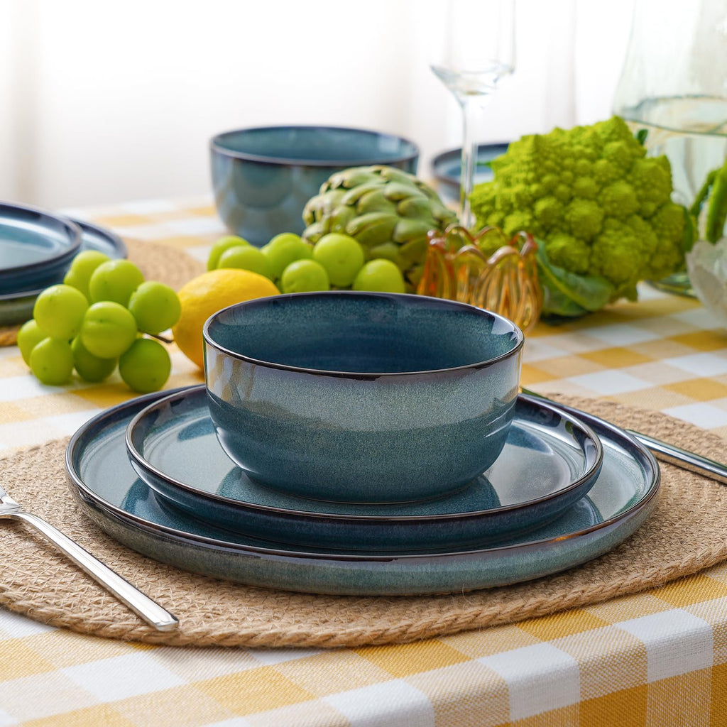 Stoneware Dinnerware Sets for 8, Reactive Glaze, Pale Blue