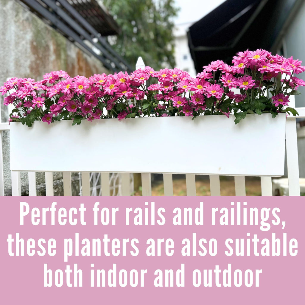 LaLaGreen Railing Planters for Outdoor (2 Pack, 40") White Rectangular Pots