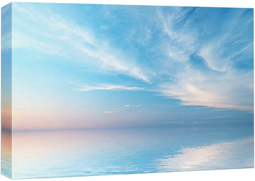 Canvas Print Wall Blue & Pink Ocean Horizon with Cloudy Skyline Nature Wilderness Photography Modern Rustic Scenic