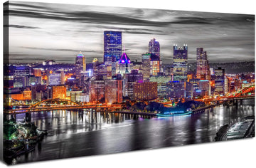 Pittsburgh Wall Art Living Room Decorations Black and White City Skyline Picture Modern Office Wall Decor